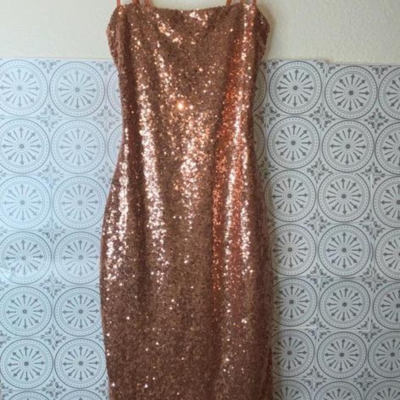 House of CB London Harley Lace Up Sequin Cocktail Mini Dress In Rose Gold - Picture 2 of 12